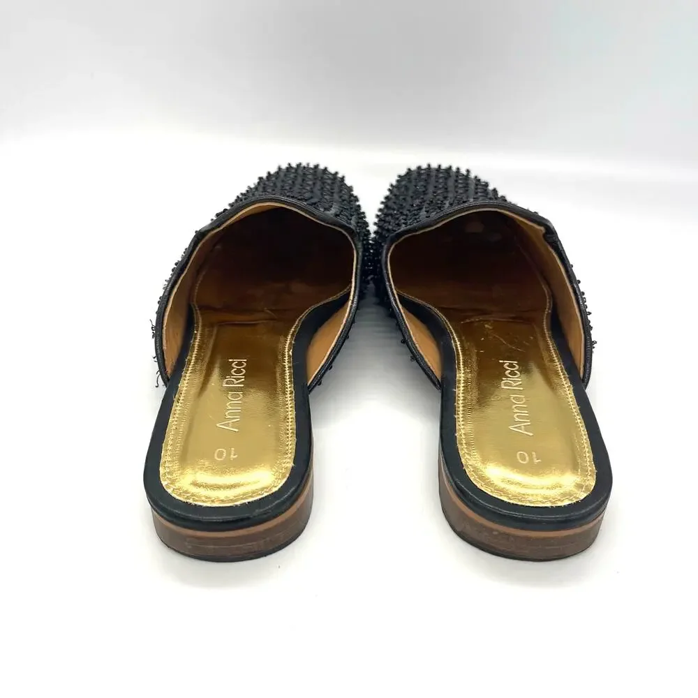 Anna Ricci Black Beaded Woven Women's Mules Size 10
